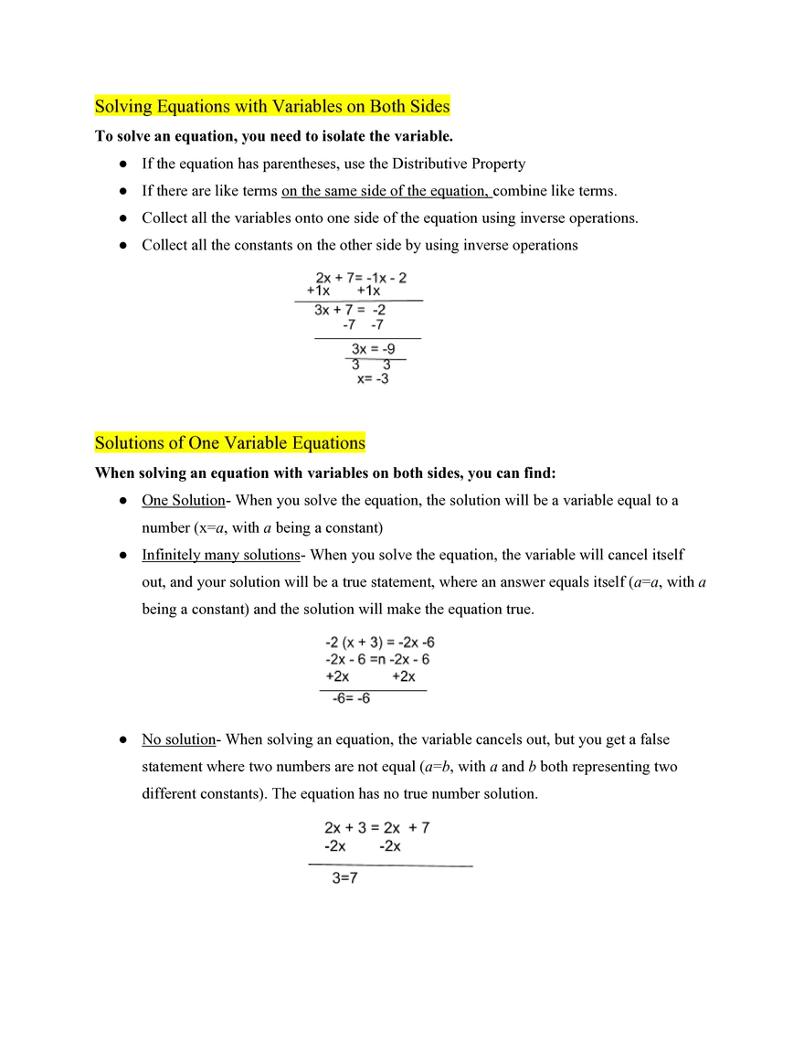 Pre Algebra Solving Linear Equations in One Variable - Page 2