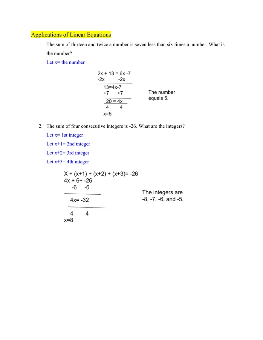 Pre Algebra Solving Linear Equations in One Variable - Page 4