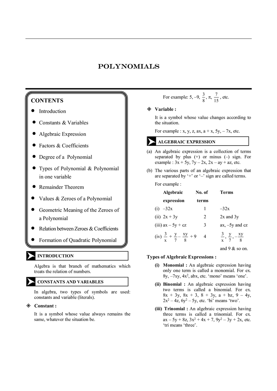 Polynomials Notes - Page 1