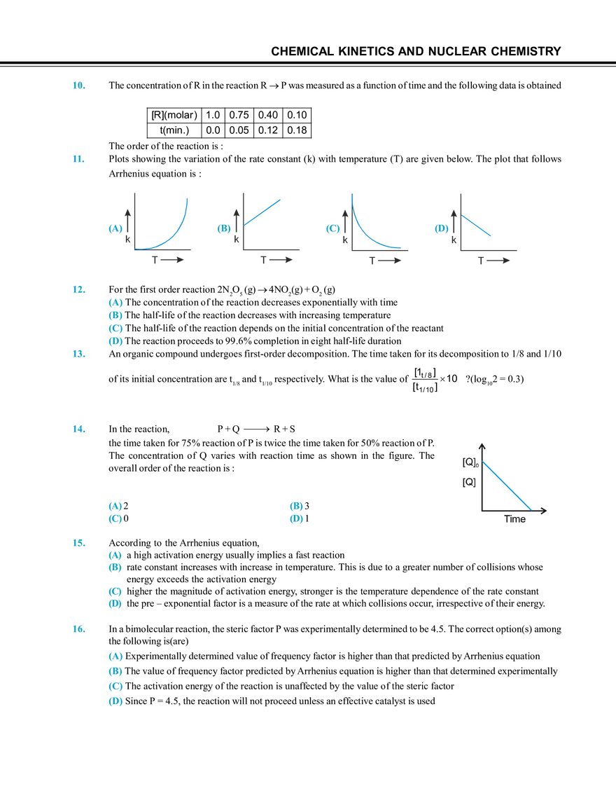 Chemical Kinetics and Nuclear Chemistry Exercise # 5 - Page 5