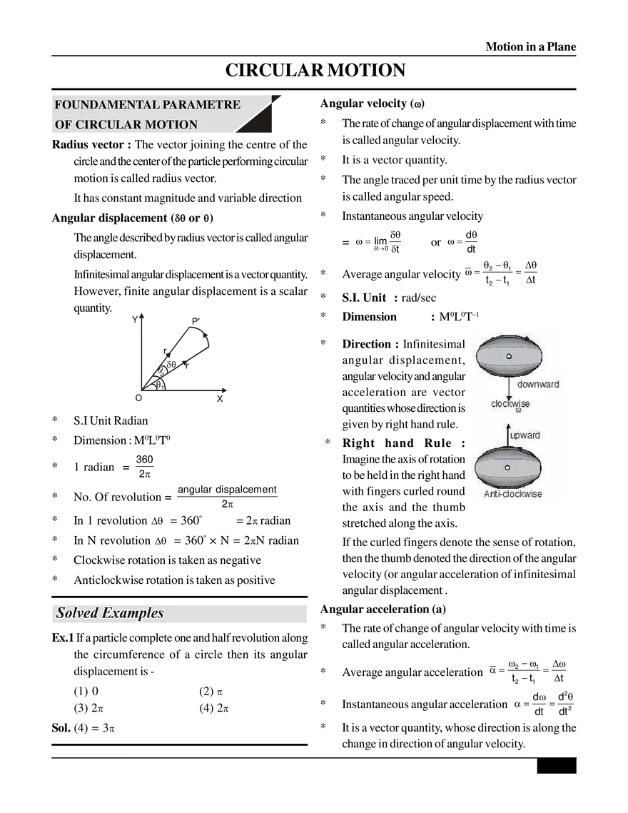 Motion in a Plane Circular Motion - Page 1