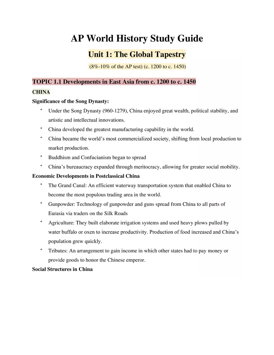 AP World History Unit 1 The Global Tapestry - Page 1