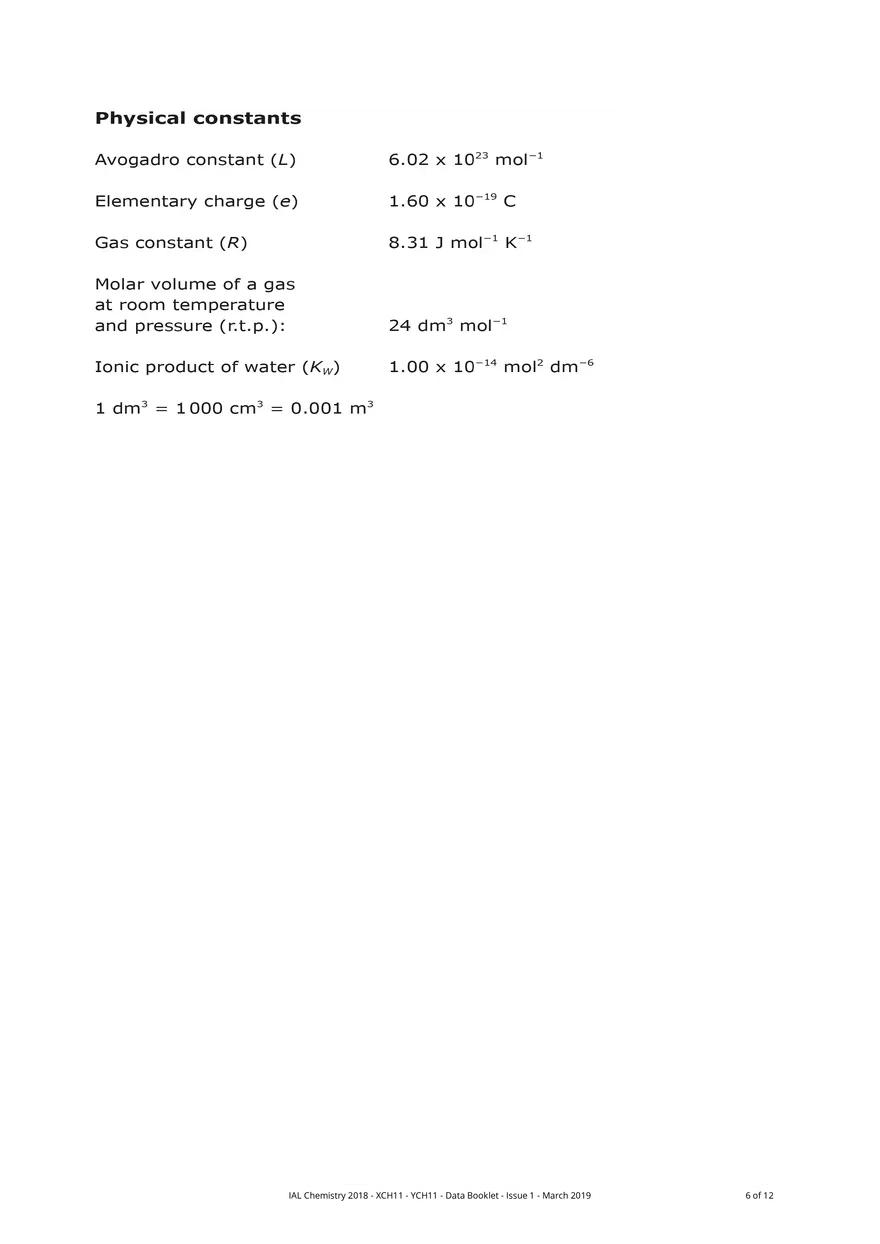 IAL Chemistry Data Booklet - Page 8