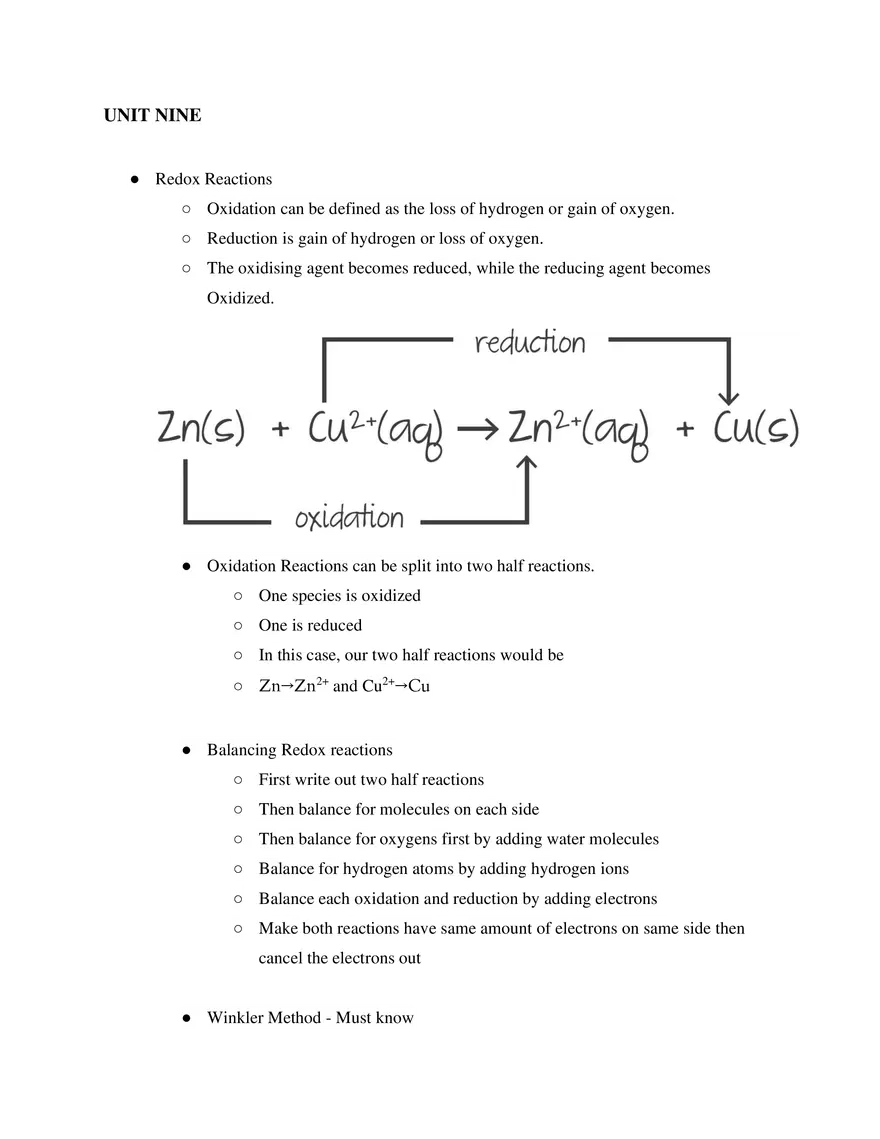 IB SL Chemistry Unit 9 - Page 1