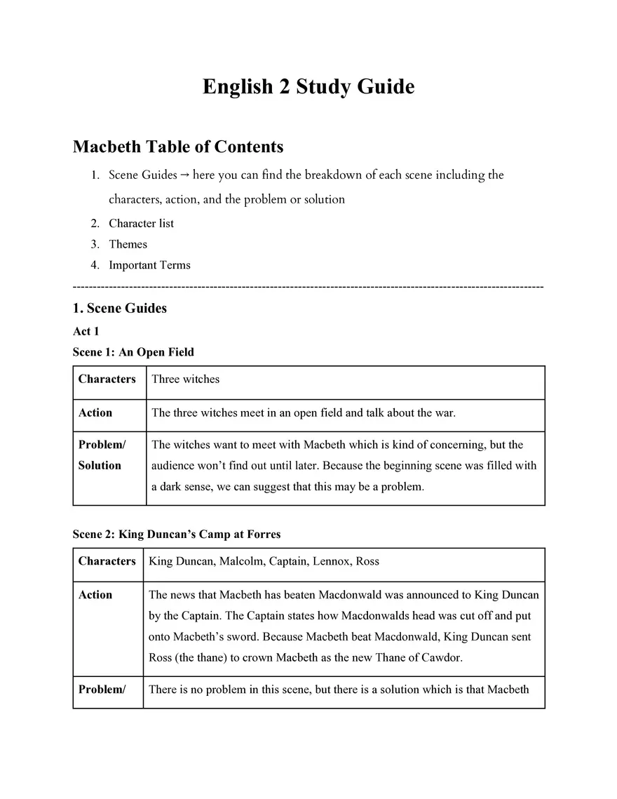 English 2 Study Guide Macbeth - Page 1