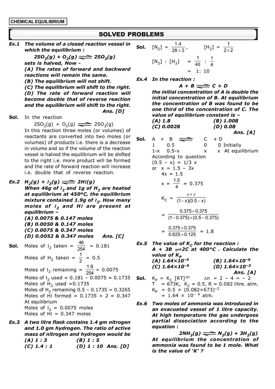Chemical Equilibrium Study Guide - Page 1