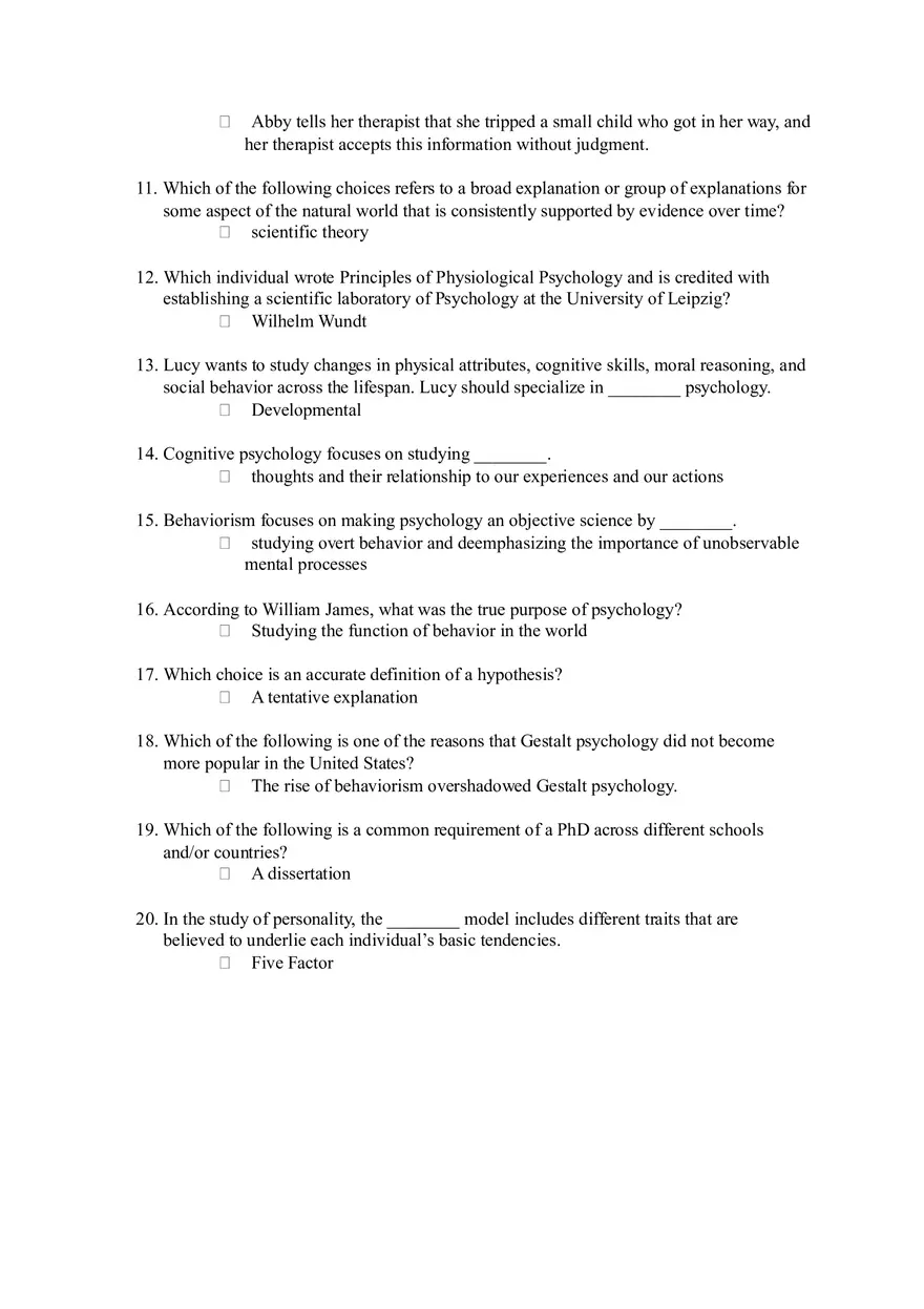 Psychology Module 1 Quiz - Page 2