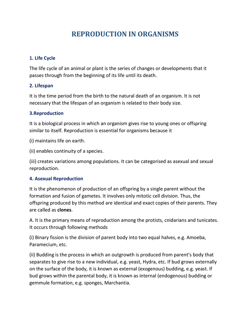 Reproduction in Organisms Notes - Page 1