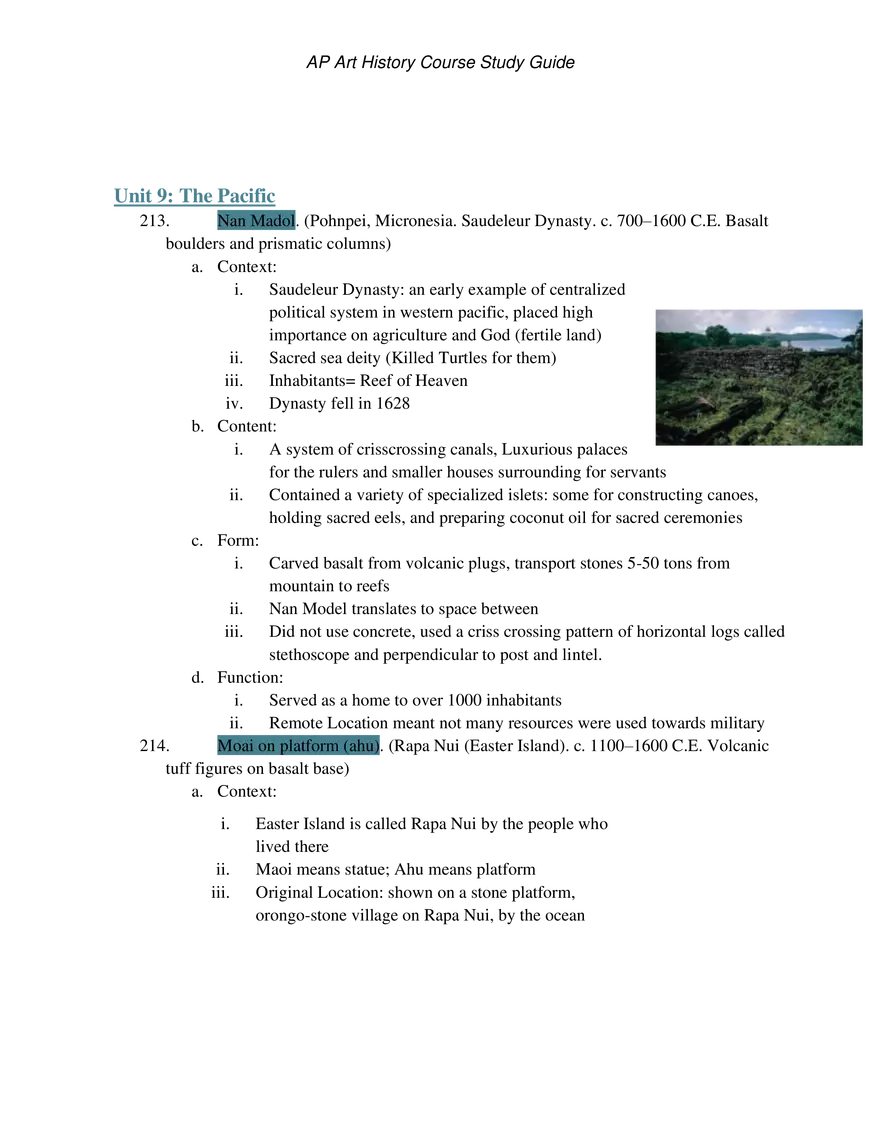 AP Art History Unit 9 The Pacific - Page 1