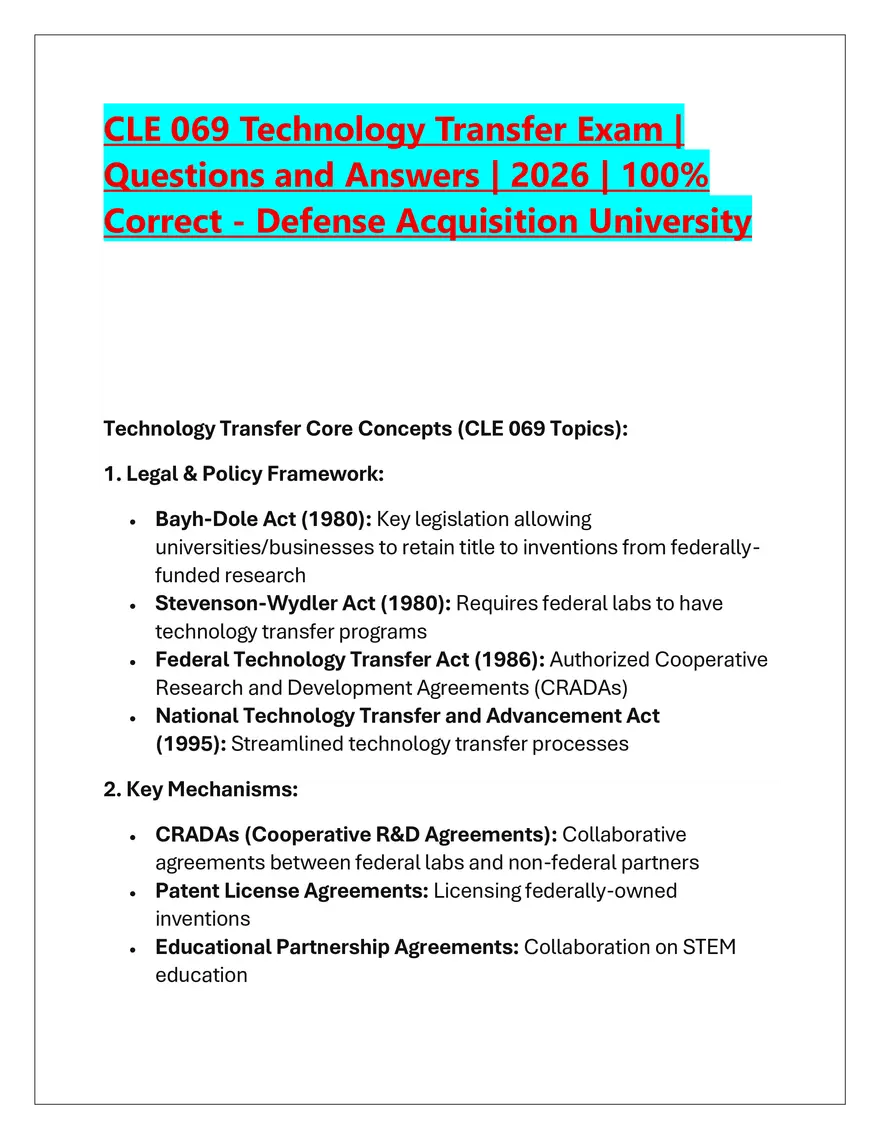 CLE 069 Technology Transfer Exam - Page 1