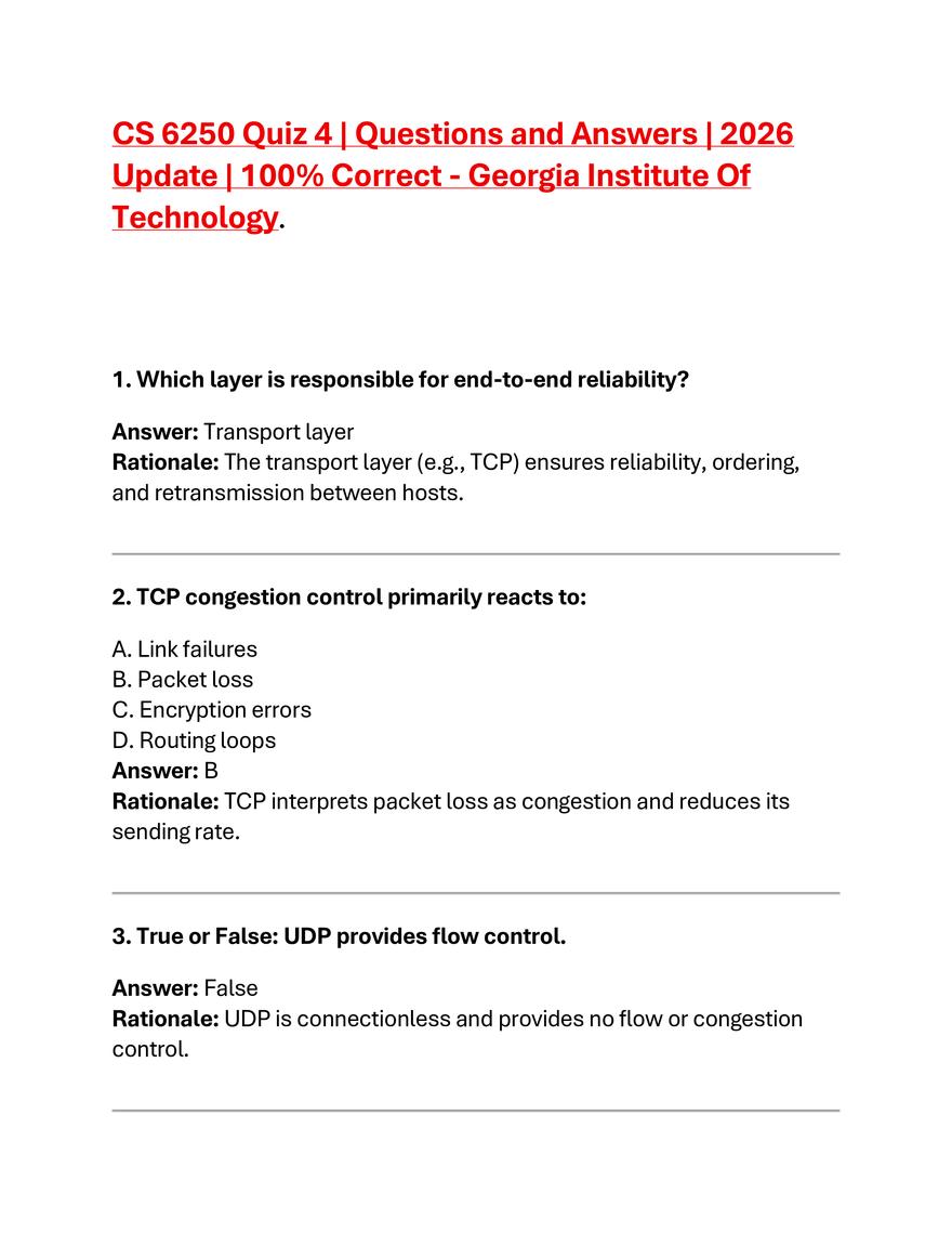 CS 6250 Quiz 4 Questions and Answers - Page 1