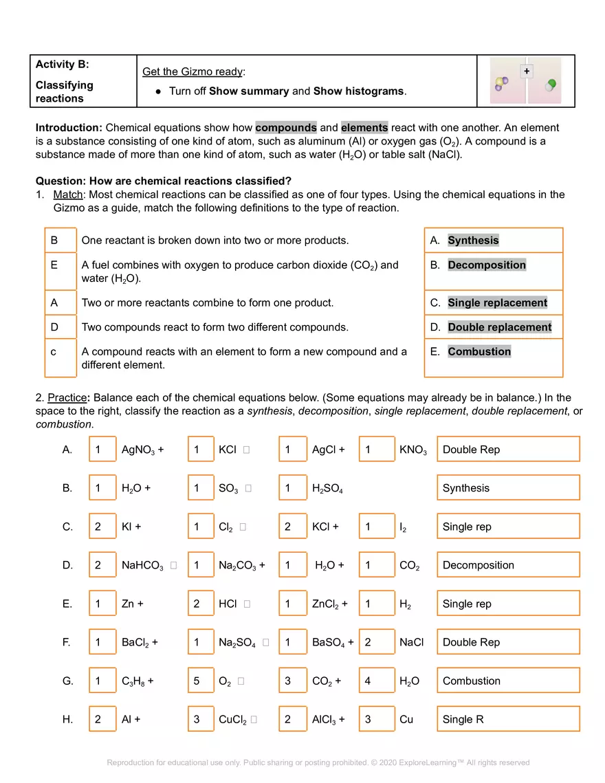 Balancing Chemical Equations SE - Page 3