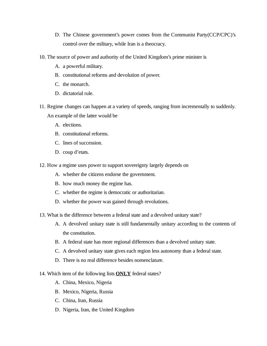 AP Comparative Government and Politics Unit 1 Quiz - Page 3