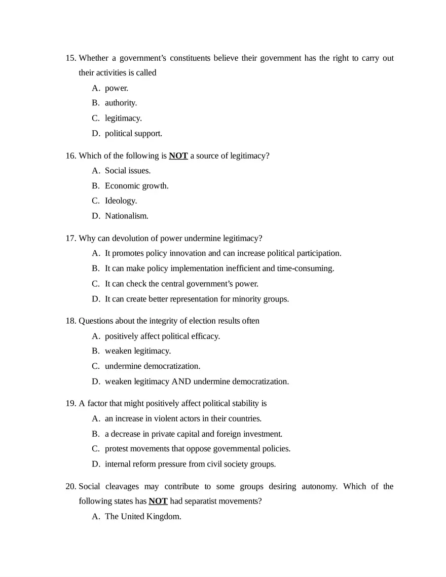 AP Comparative Government and Politics Unit 1 Quiz - Page 4