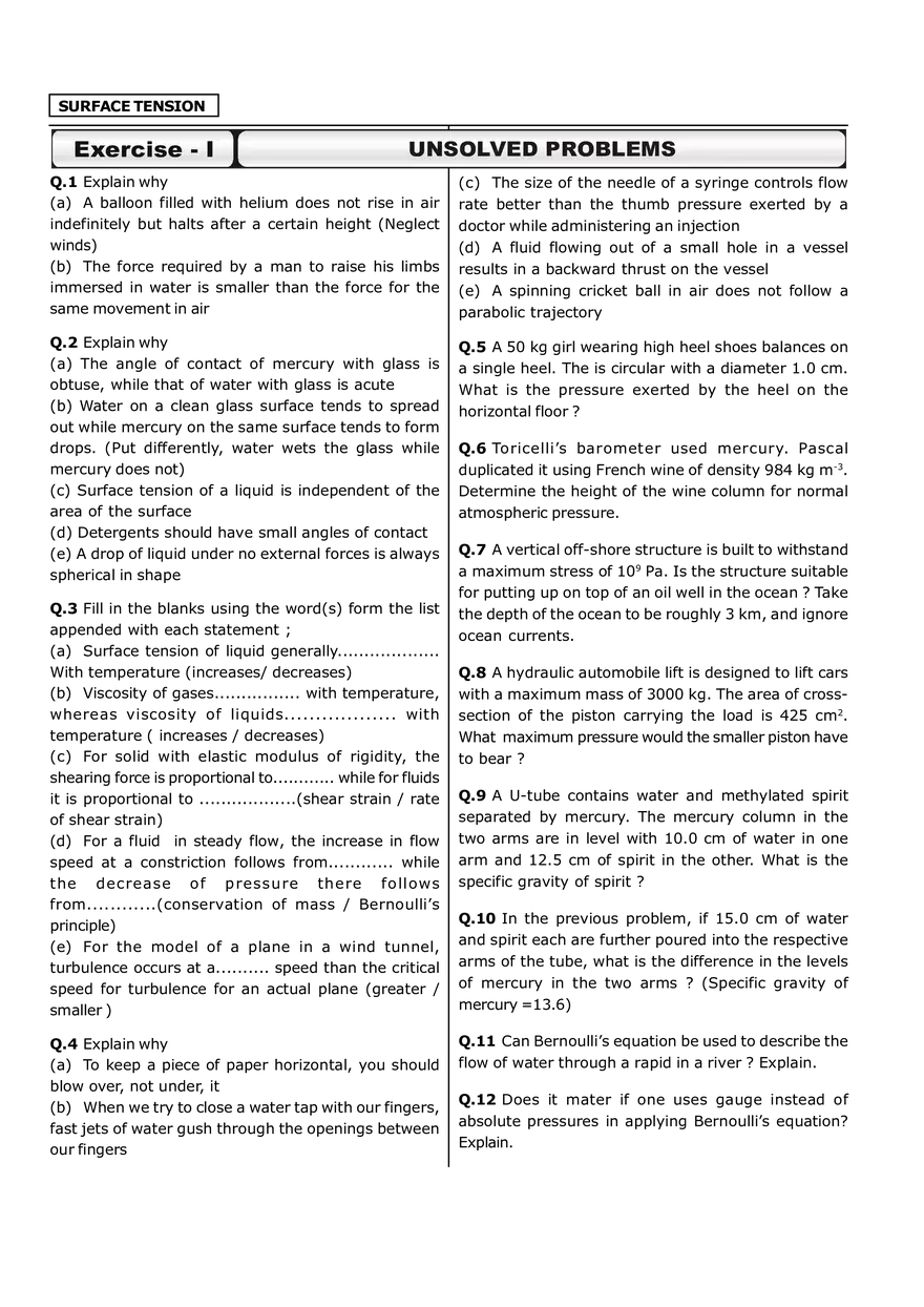 Surface Tension Exercise - Page 1