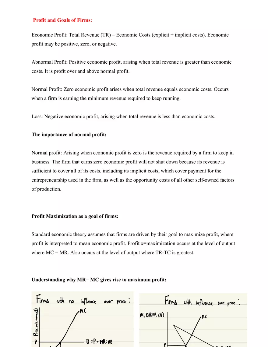 Microeconomics Notes Profit and Goals of Firms - Page 1
