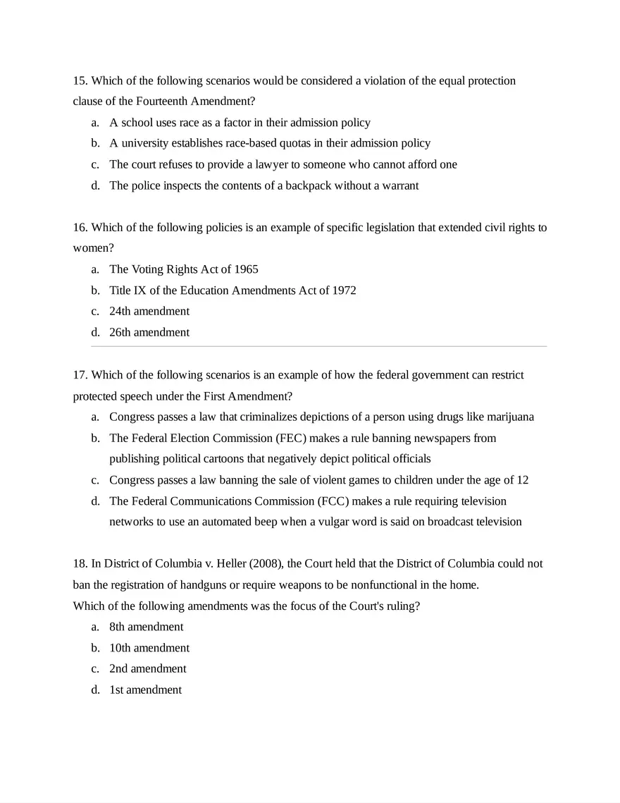 AP U.S. Government and Politics Unit 3 Quiz - Page 4