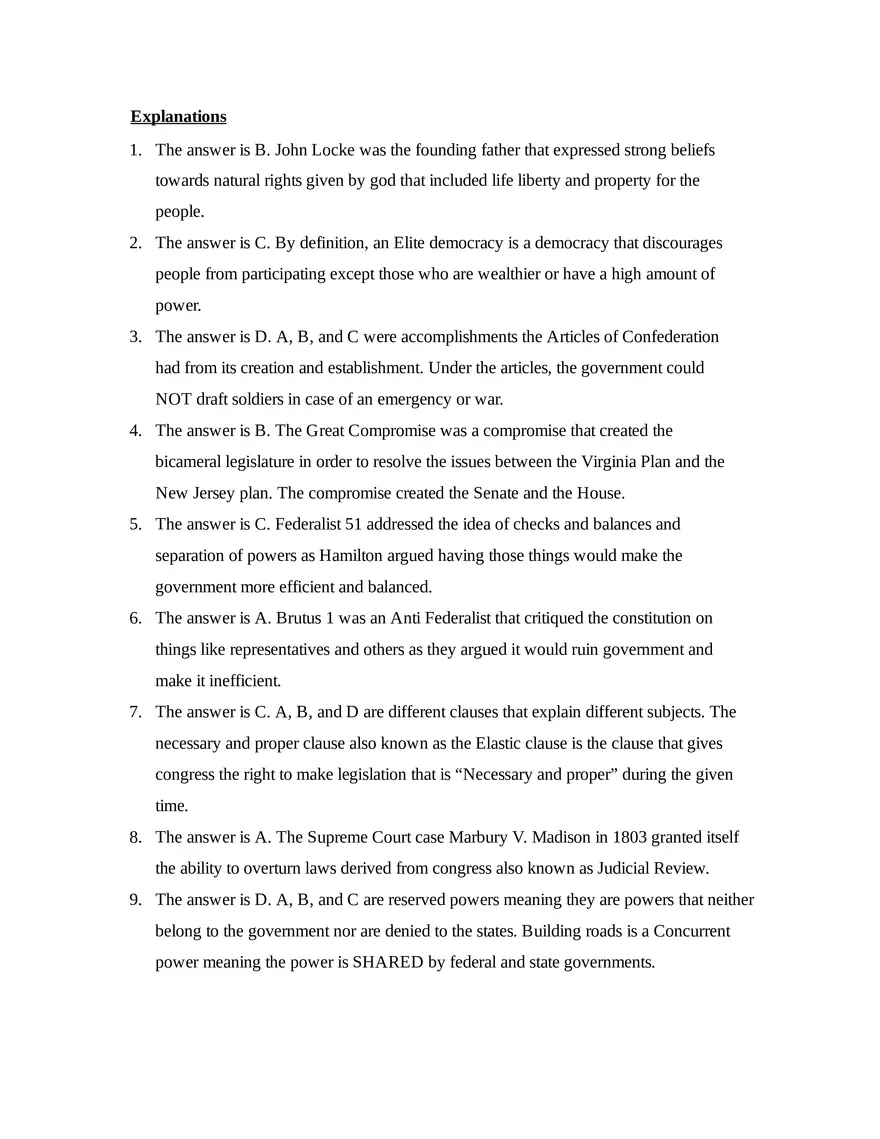 AP U.S. Government and Politics Unit 1 Quiz - Page 7