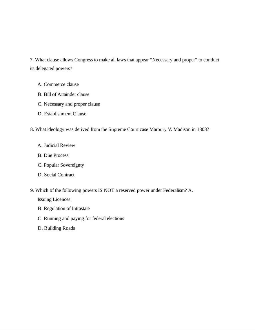 AP U.S. Government and Politics Unit 1 Quiz - Page 3
