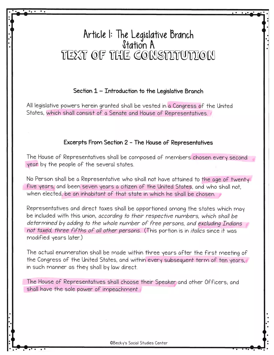 The Legislative Branch Station A - Page 1