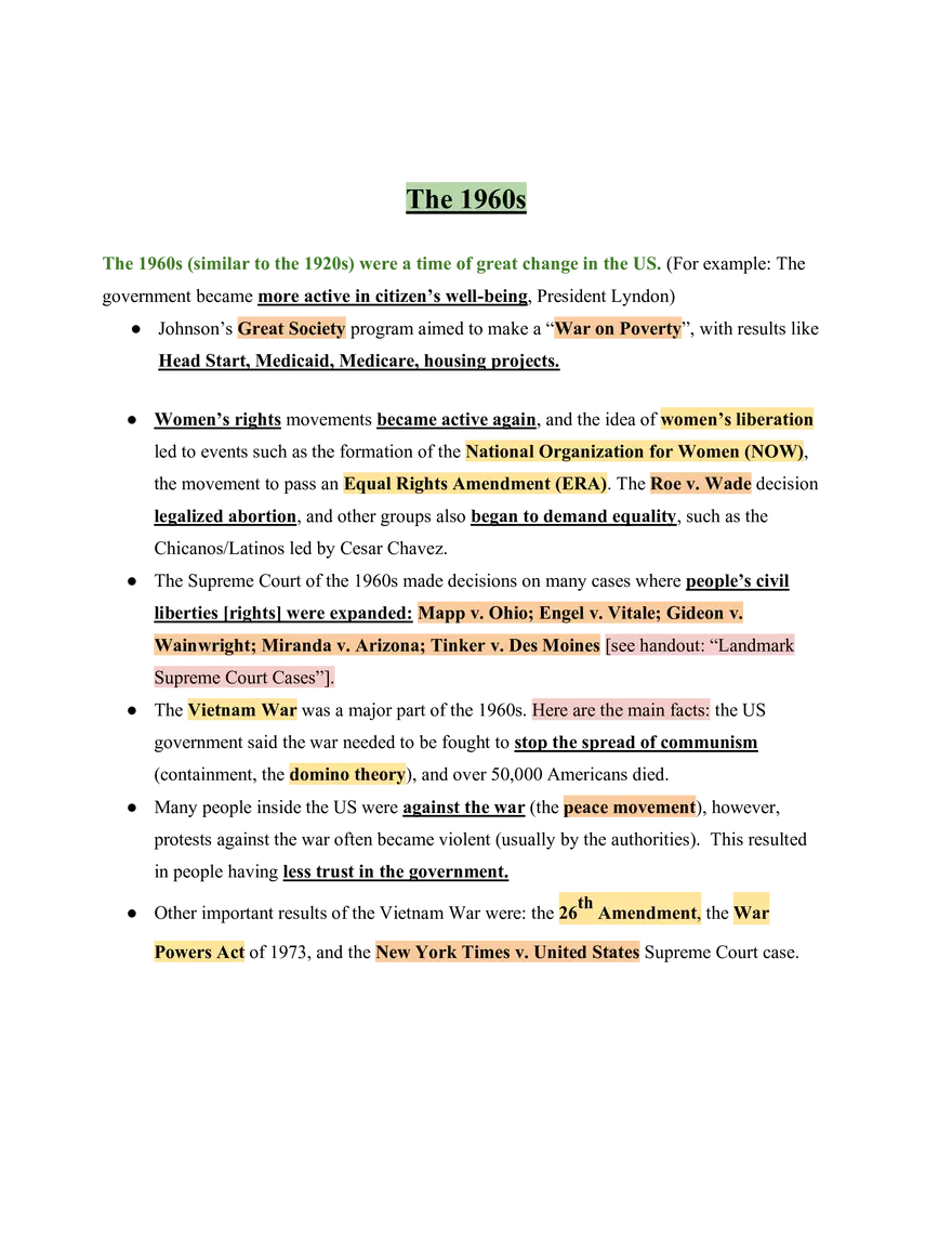 United States History The 1960s - Page 1