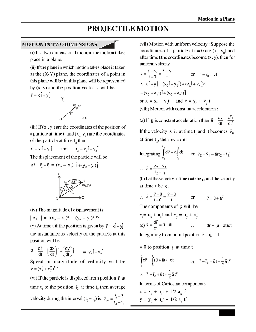 Motion in a Plane Projectile Motion - Page 1