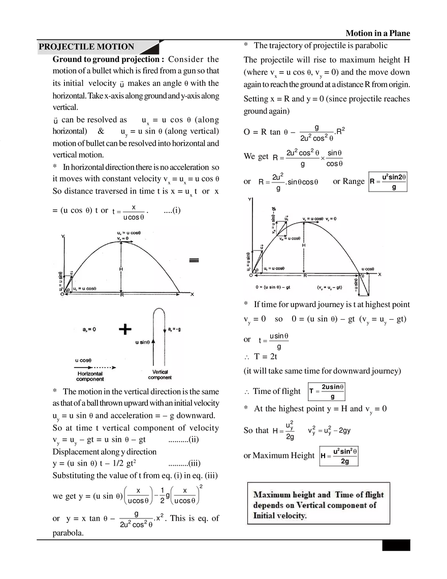 Motion in a Plane Projectile Motion - Page 2