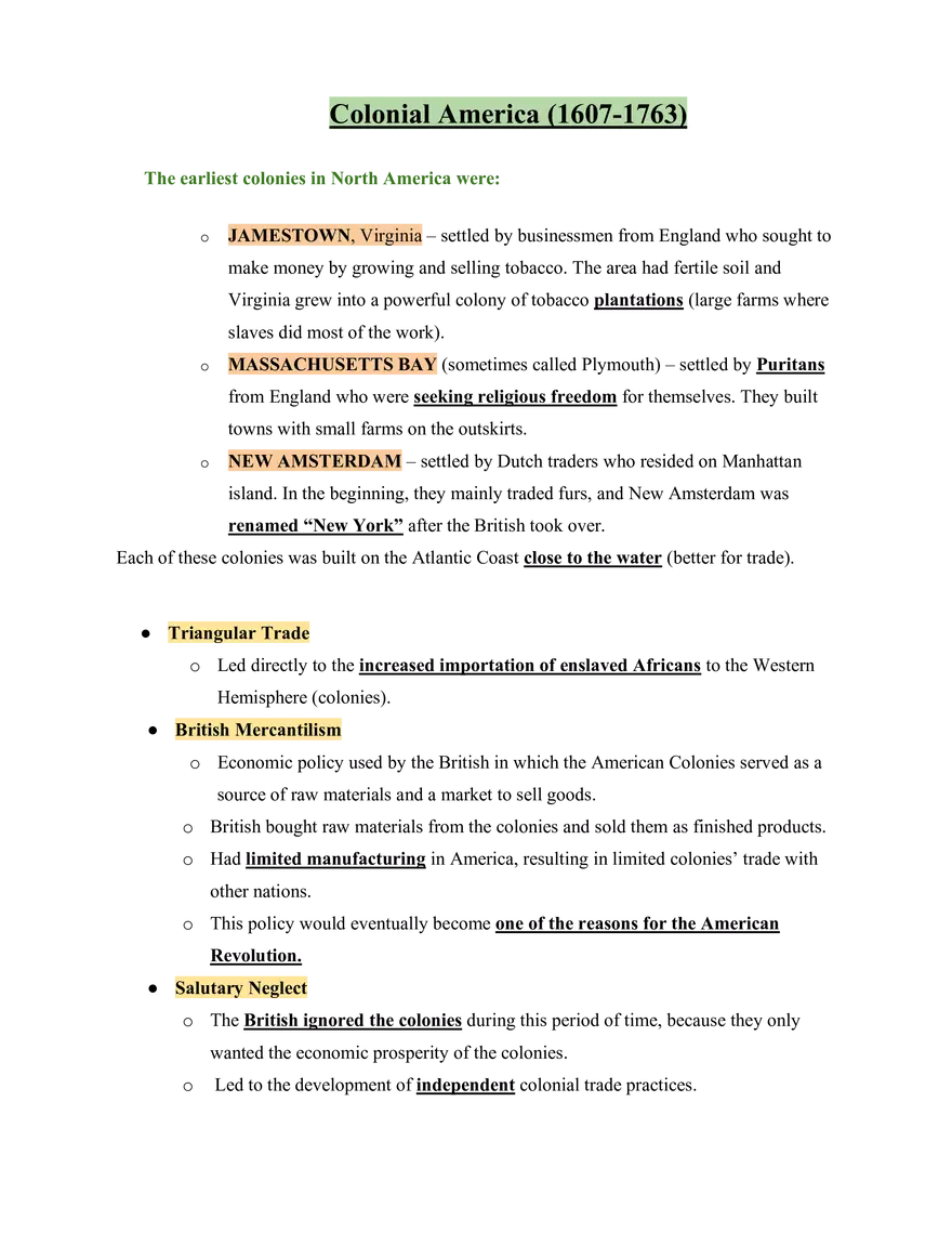 United States History Colonial America (1607-1763) - Page 1