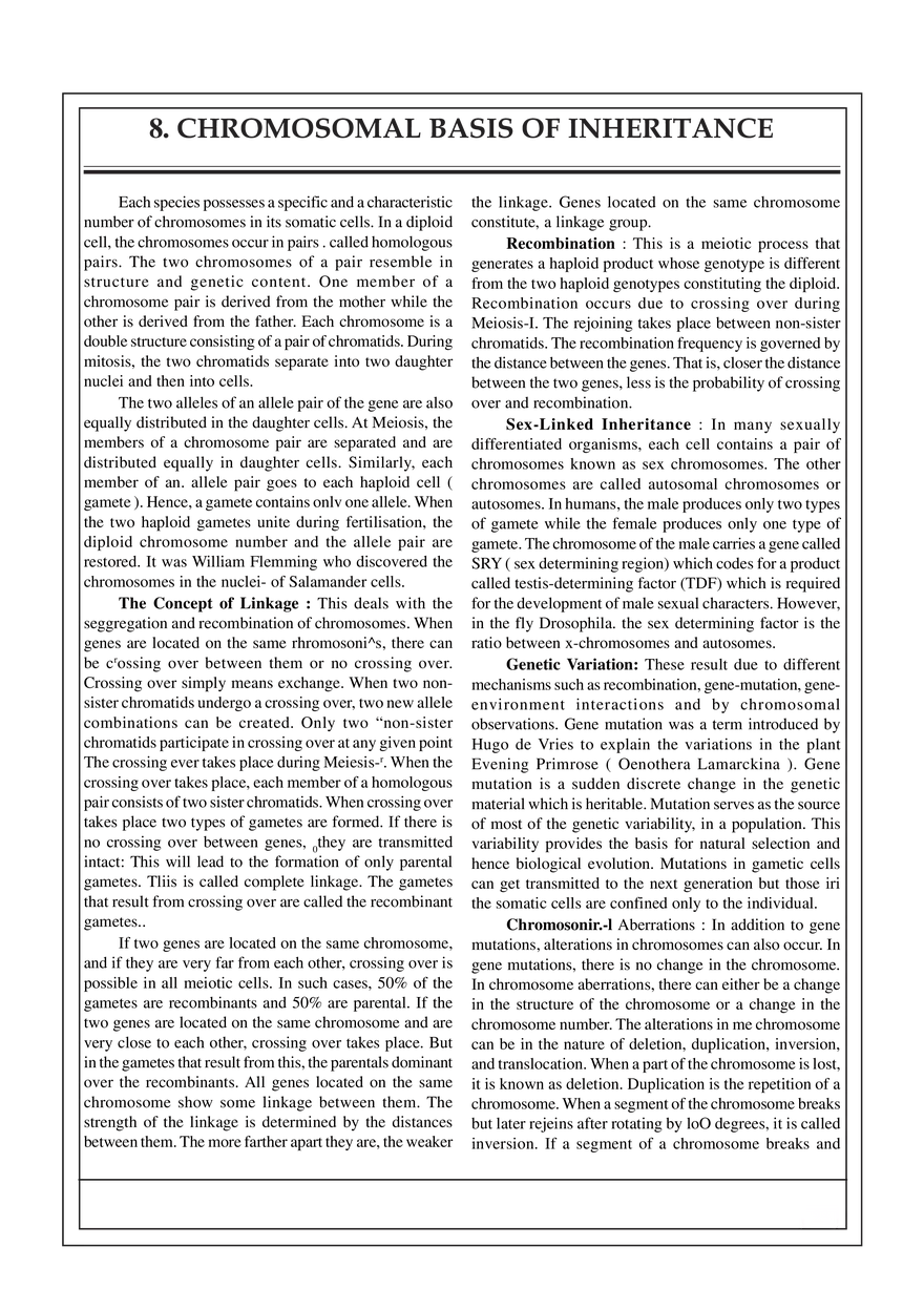 8. Chromosomal Basis of Inheritance - Page 1