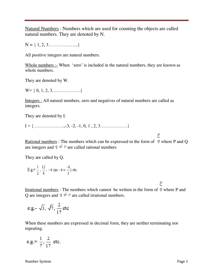Number System Answers - Page 1
