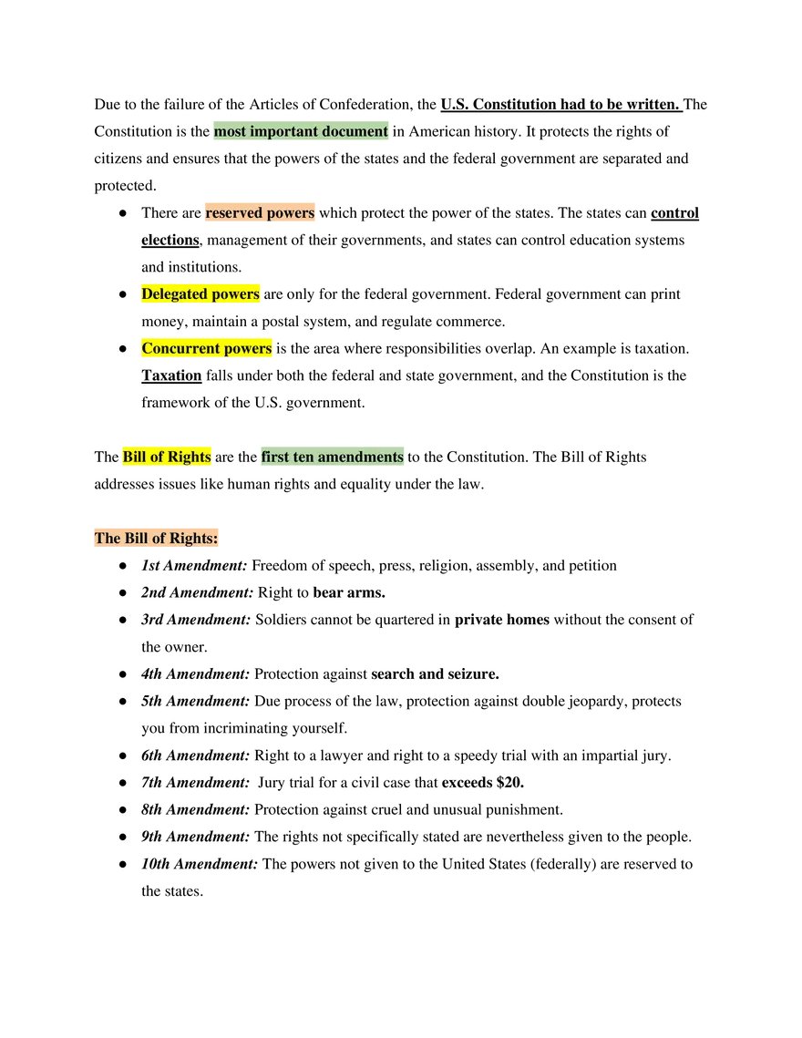 Business and American Law Unit 1 Constitutional Rights - Page 2