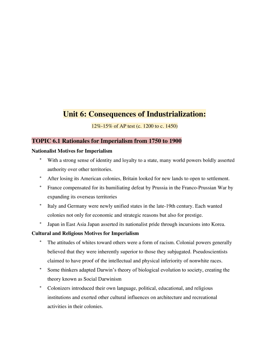 AP World History Unit 6 Consequences of Industrialization - Page 1