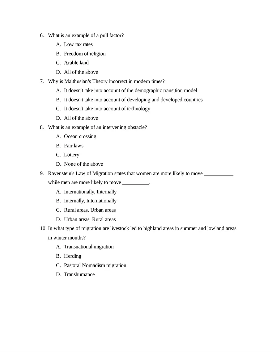 AP Human Geography Unit 2 Quiz - Page 2