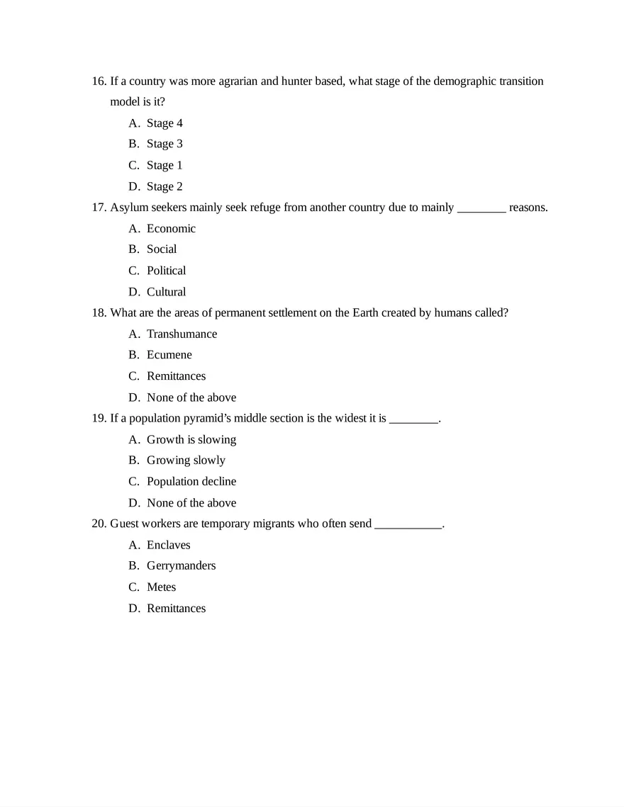 AP Human Geography Unit 2 Quiz - Page 4