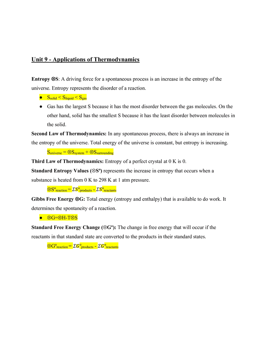 AP Chemistry Unit 9 - Applications of Thermodynamics - Page 1
