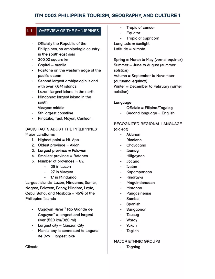 Philippine Tourism, Geography, and Culture - Page 1