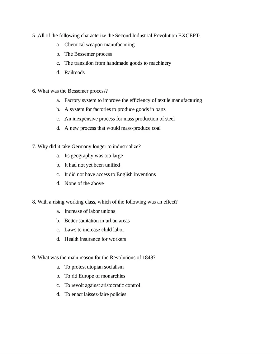 AP European History Unit 6 Quiz - Page 2