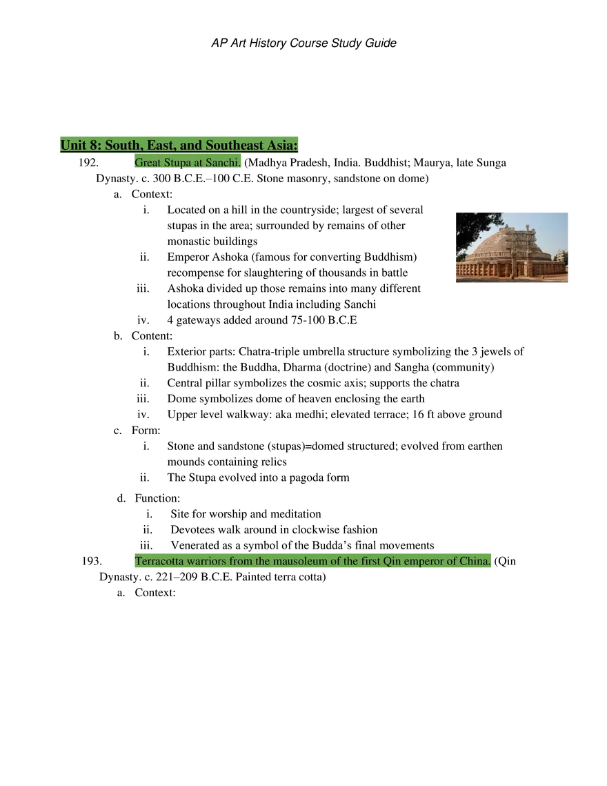 AP Art History Unit 8 South, East, and Southeast Asia - Page 1