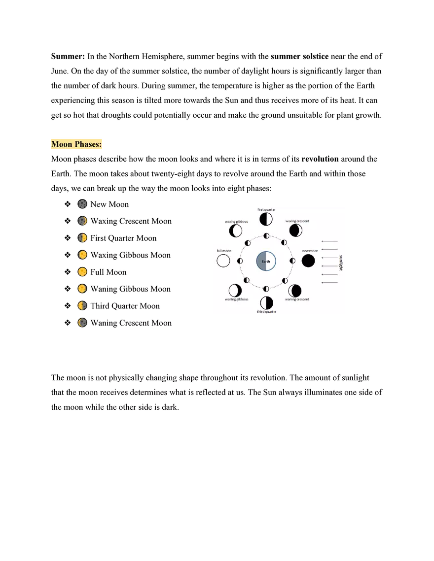 8th Grade Earth, Moon, and Sun - Page 2
