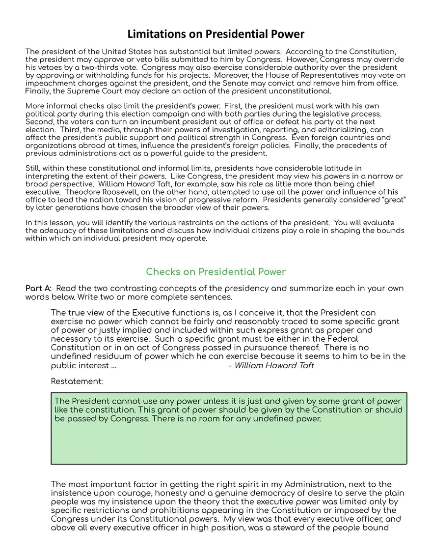 Limitations on Presidential Power - Page 1