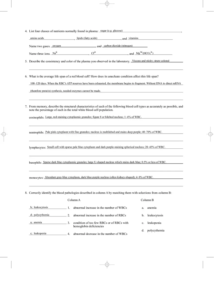 Blood Review Sheet Answers - Page 2