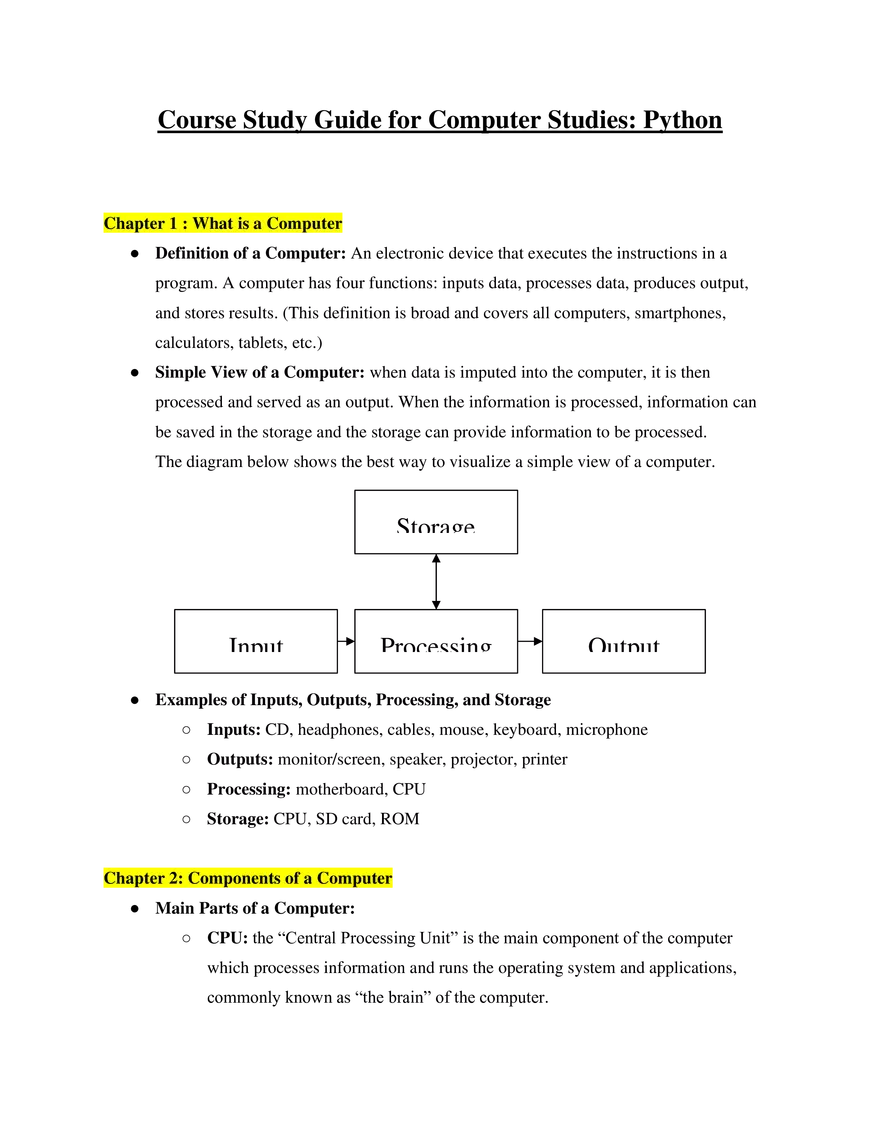 Course Study Guide for Computer Studies Python - Page 1