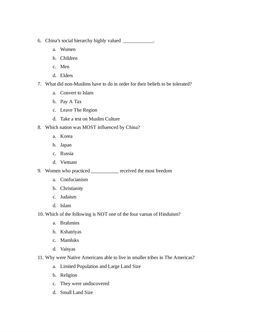 AP World History Units 1 & 2 Quiz - Page 2