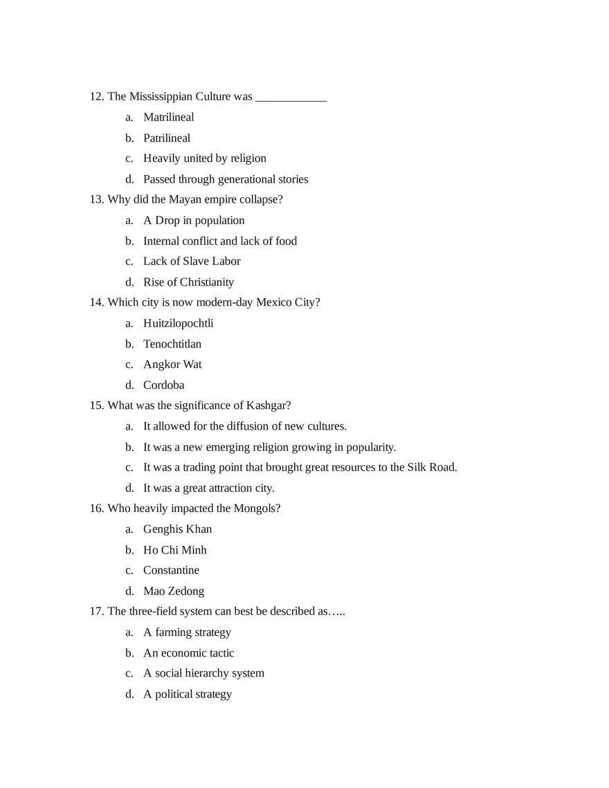 AP World History Units 1 & 2 Quiz - Page 3