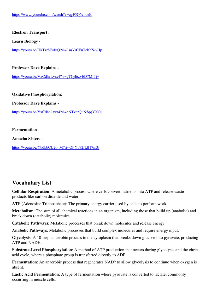 Cellular Respiration and Fermentation Study Outline - Page 8