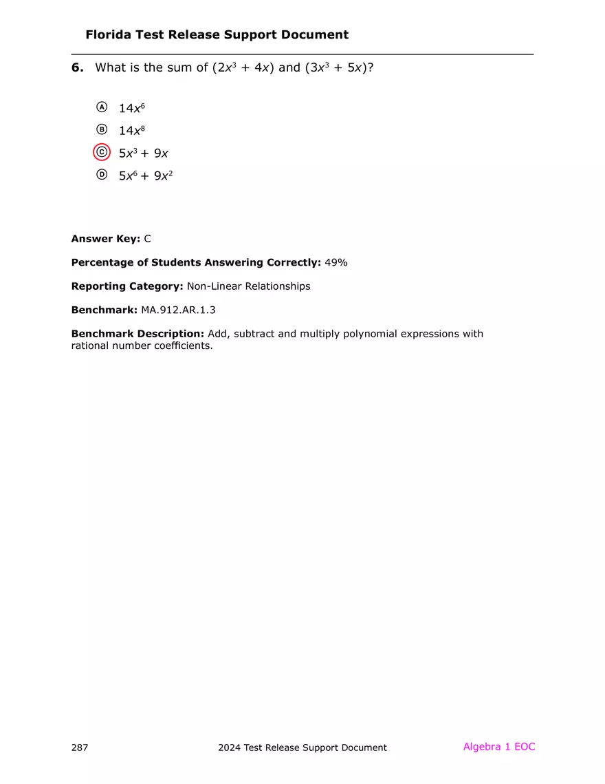 2024 Algebra Release Test With Answers - Page 51