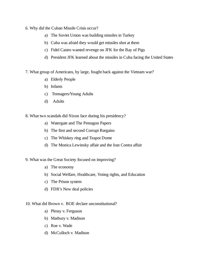 AP United States History Unit 8 Quiz - Page 2