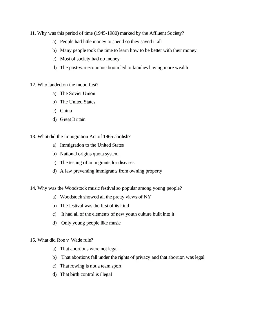 AP United States History Unit 8 Quiz - Page 3