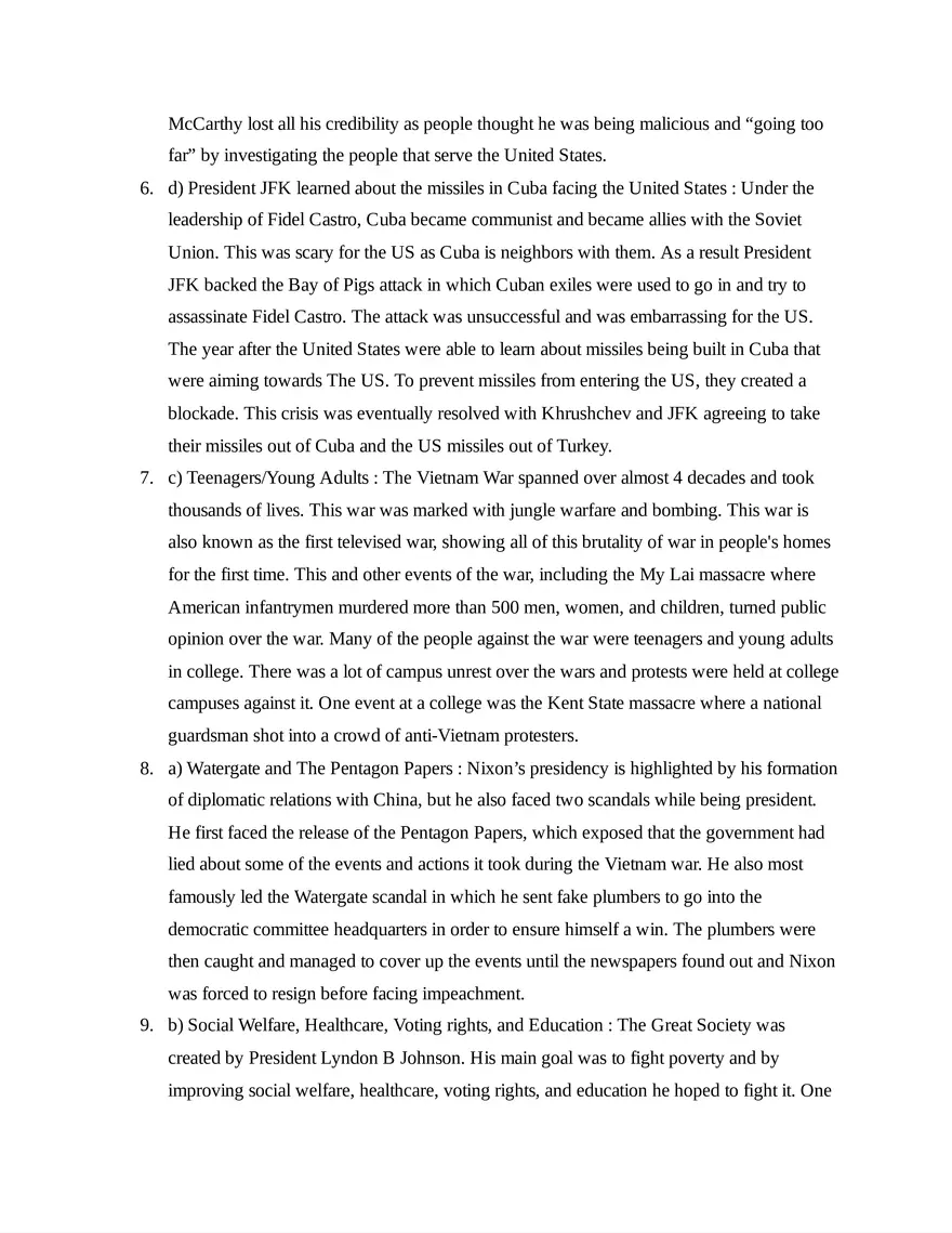 AP United States History Unit 8 Quiz - Page 6