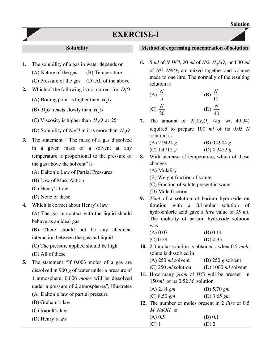 Chemistry Exercise -1 - Page 1